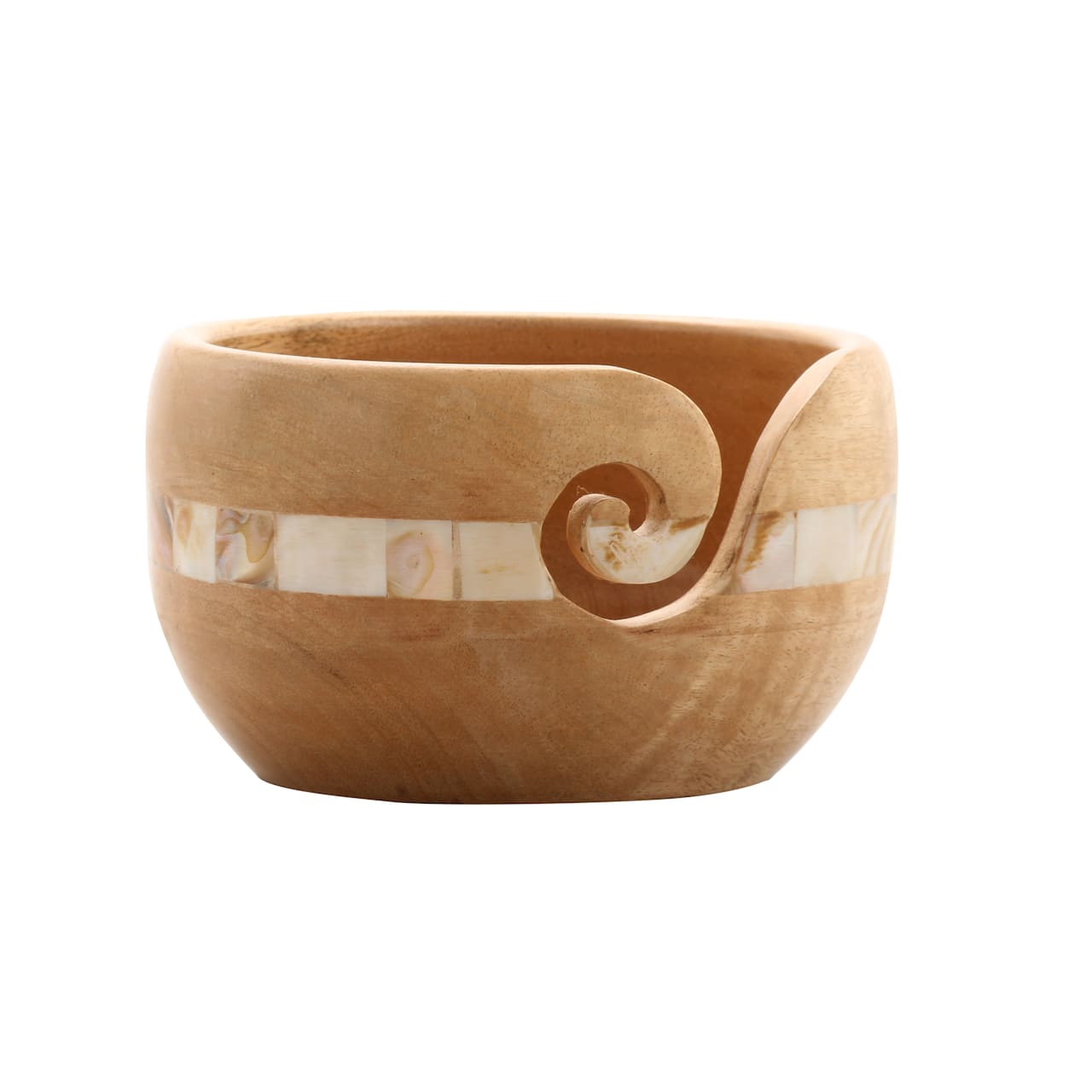 Mango Wood Yarn Bowl with Mother of Pearl by Loops &#x26; Threads&#x2122;